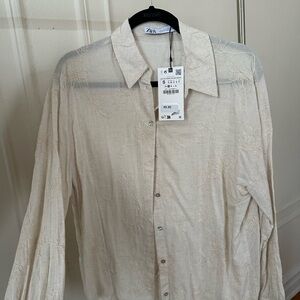 Zara Beige Embroidered Shirt